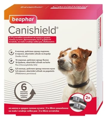 beaphar Canishield 48/65 см - каишки за кучета против кърлежи, бълхи и пясъчни мухи, 2 броя в опаковка